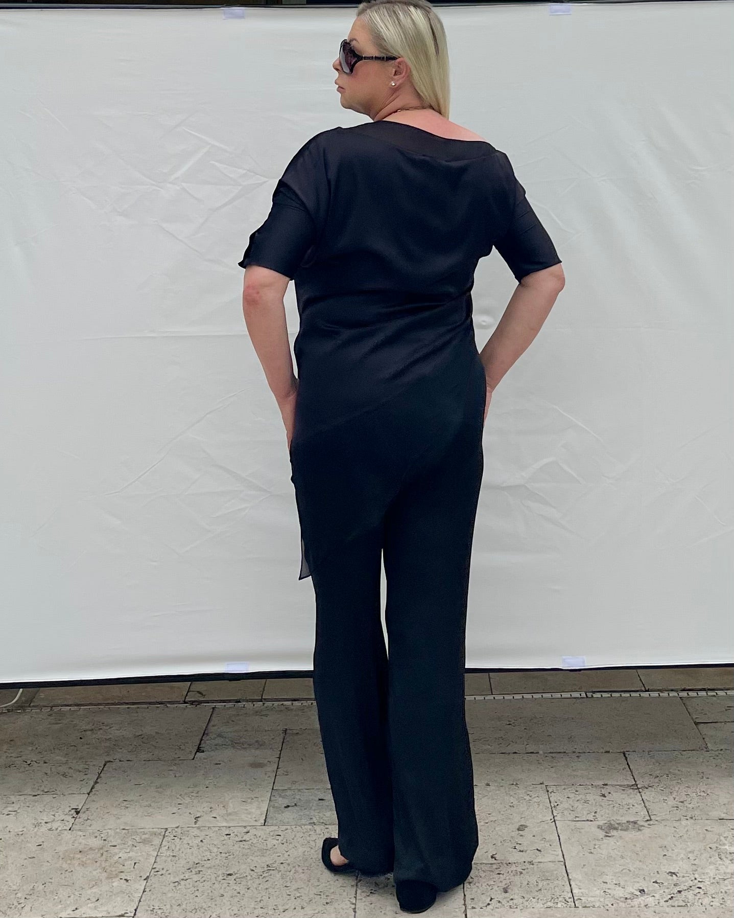 Off One Shoulder Flowy Satin Top