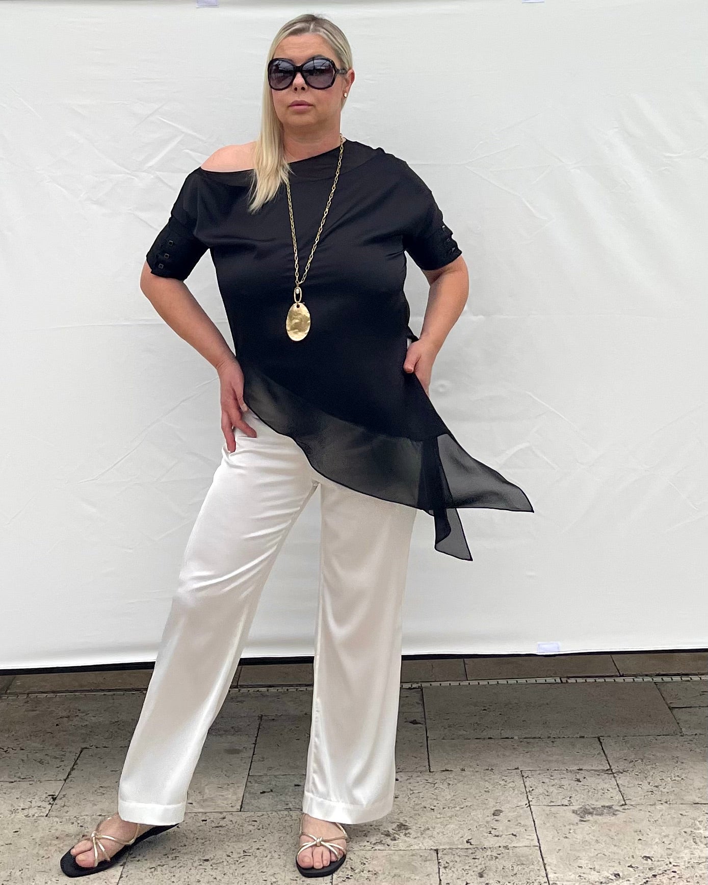 Off One Shoulder Flowy Satin Top