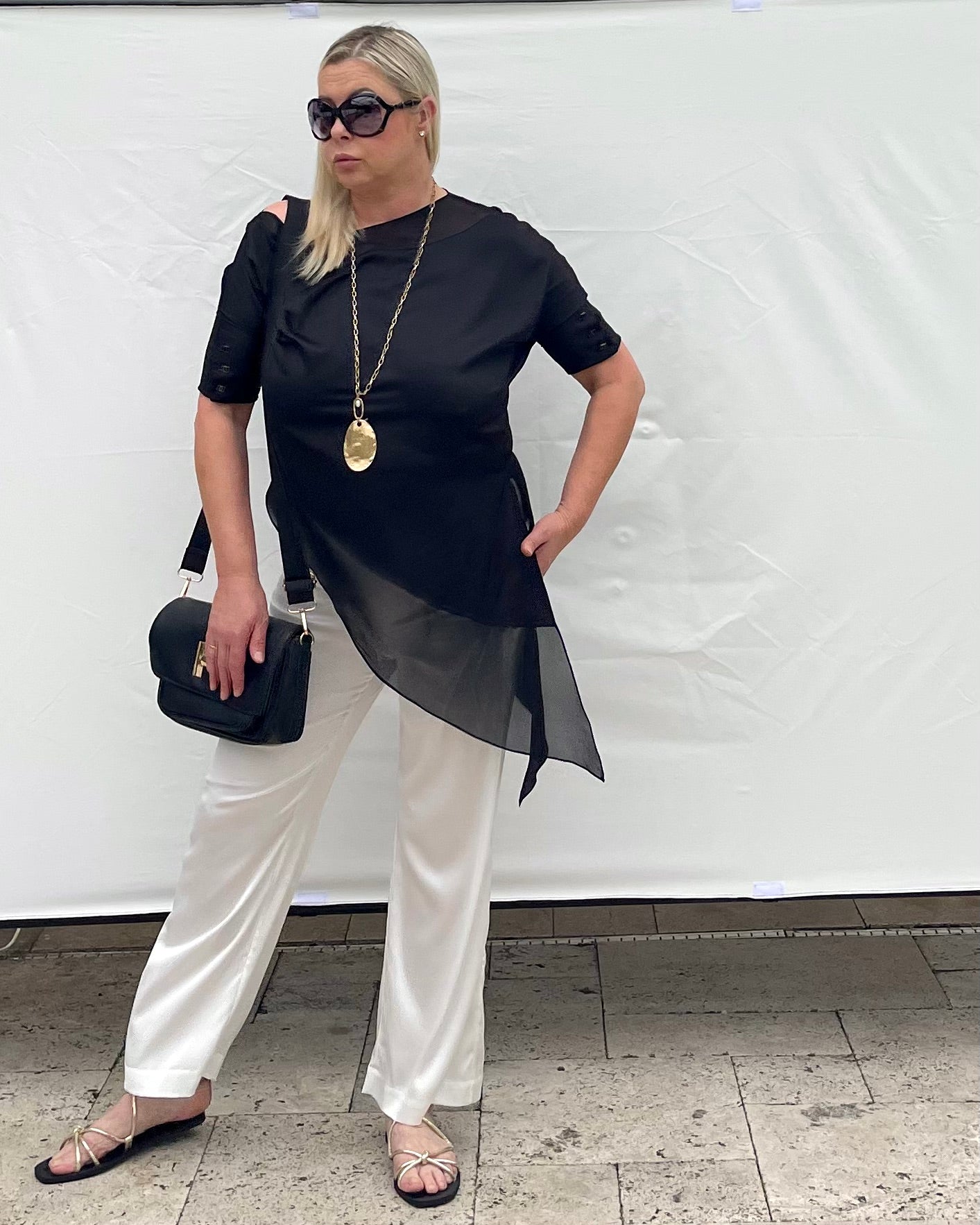 Off One Shoulder Flowy Satin Top