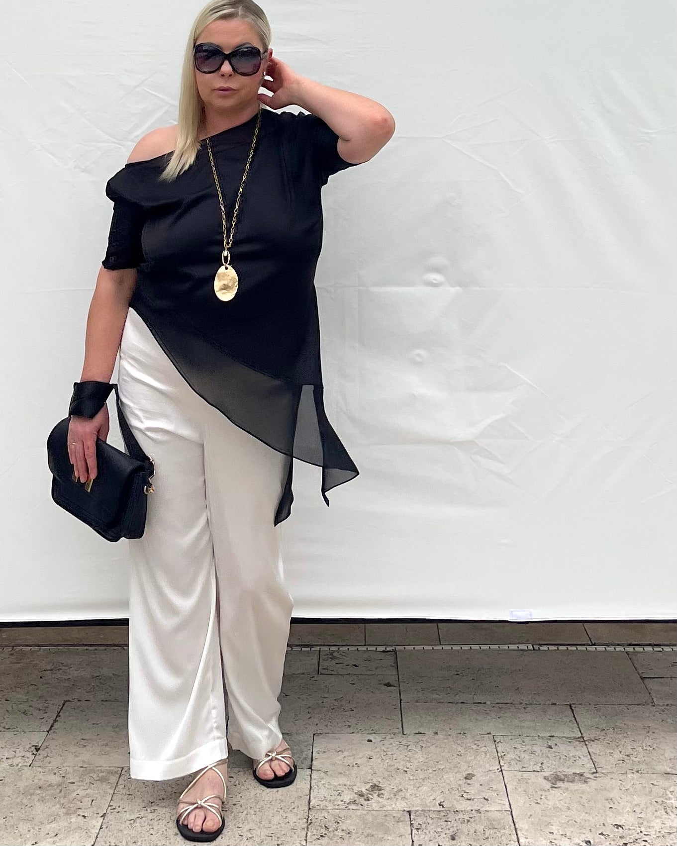 Off One Shoulder Flowy Satin Top