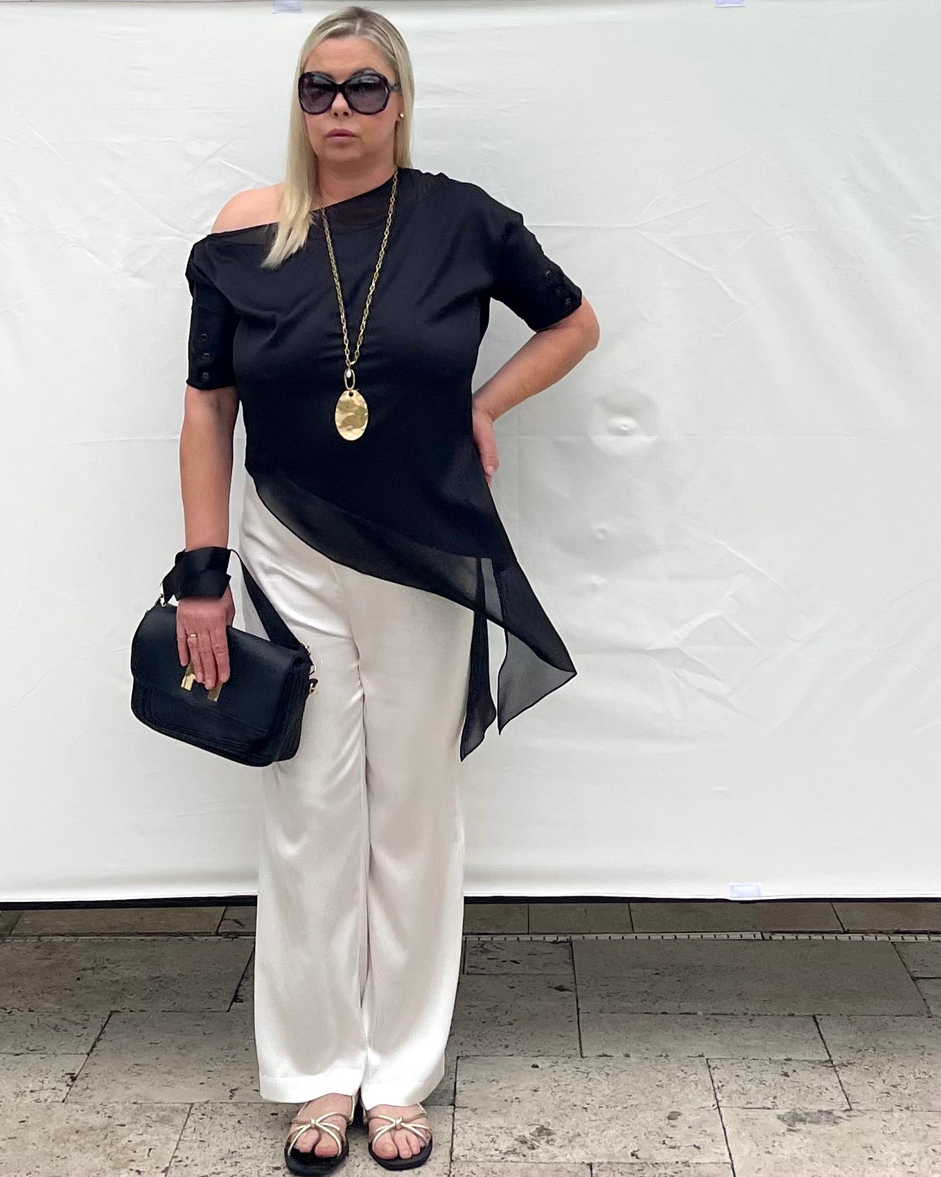 Off One Shoulder Flowy Satin Top