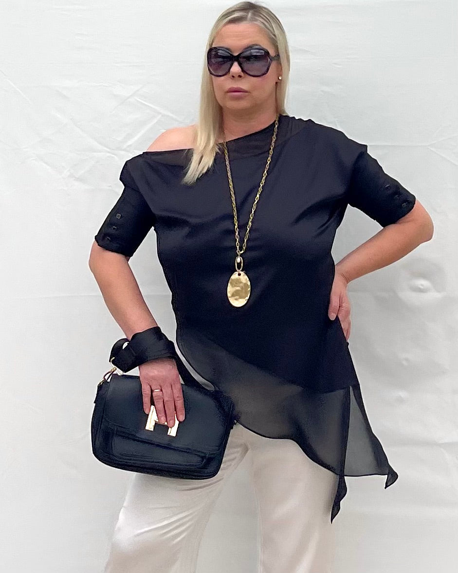 Off One Shoulder Flowy Satin Top