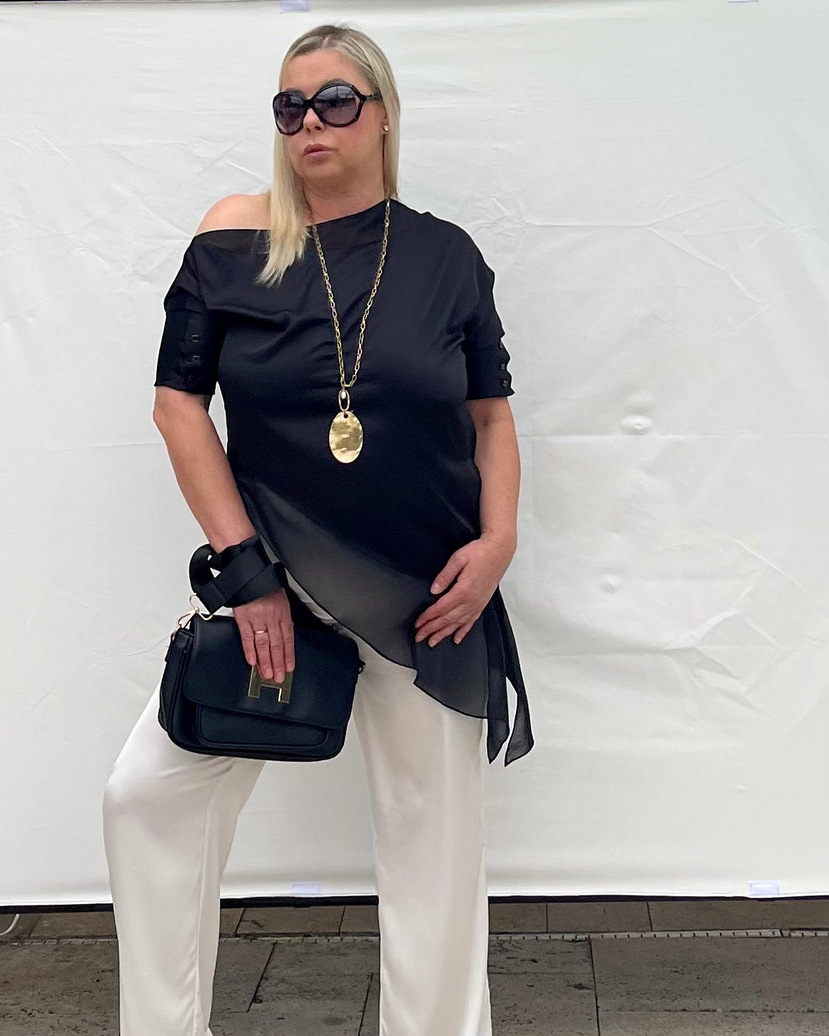 Off One Shoulder Flowy Satin Top