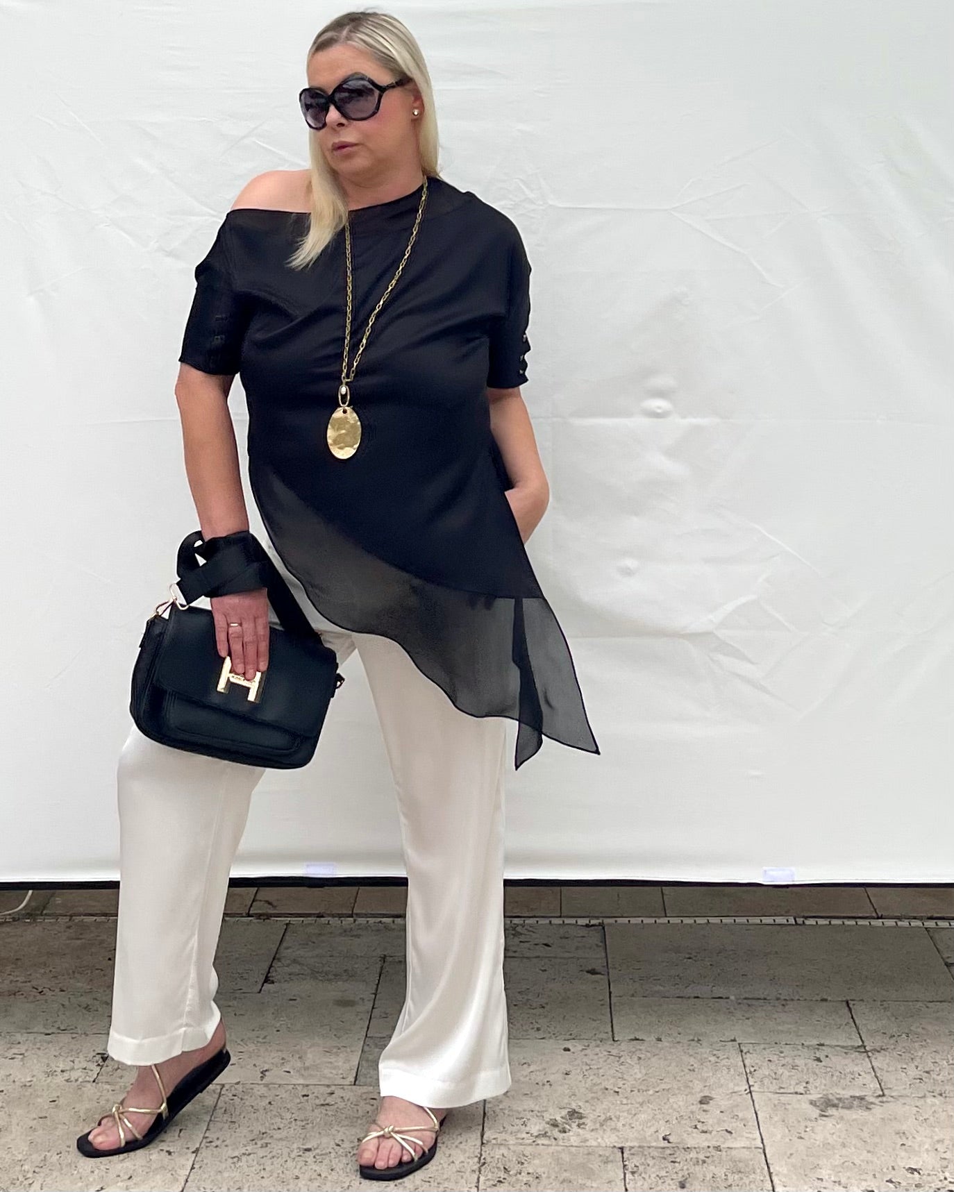 Off One Shoulder Flowy Satin Top