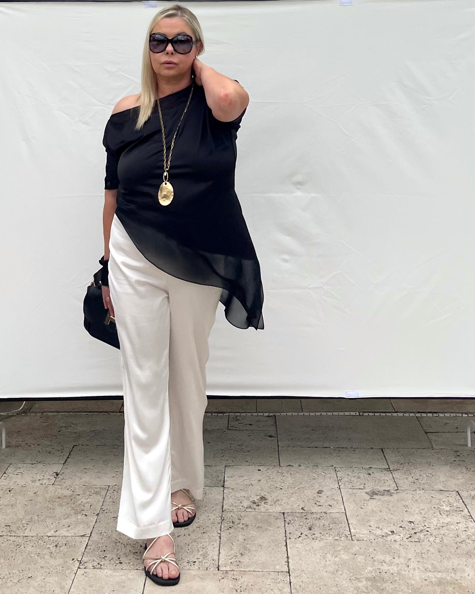 Off One Shoulder Flowy Satin Top