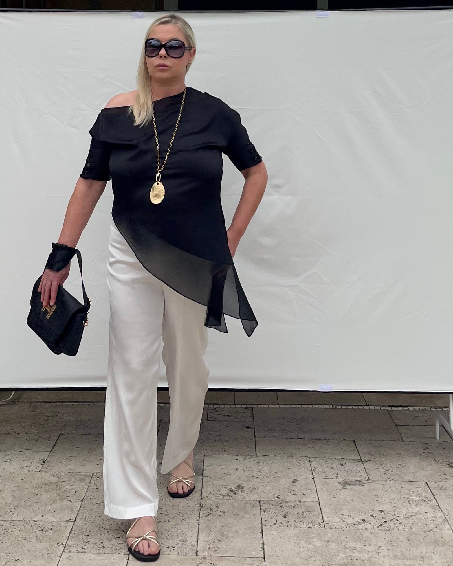 Off One Shoulder Flowy Satin Top