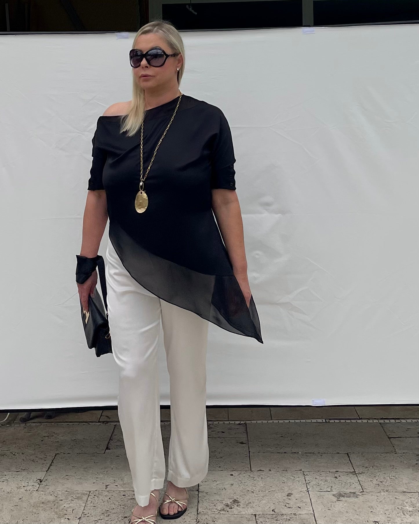 Off One Shoulder Flowy Satin Top