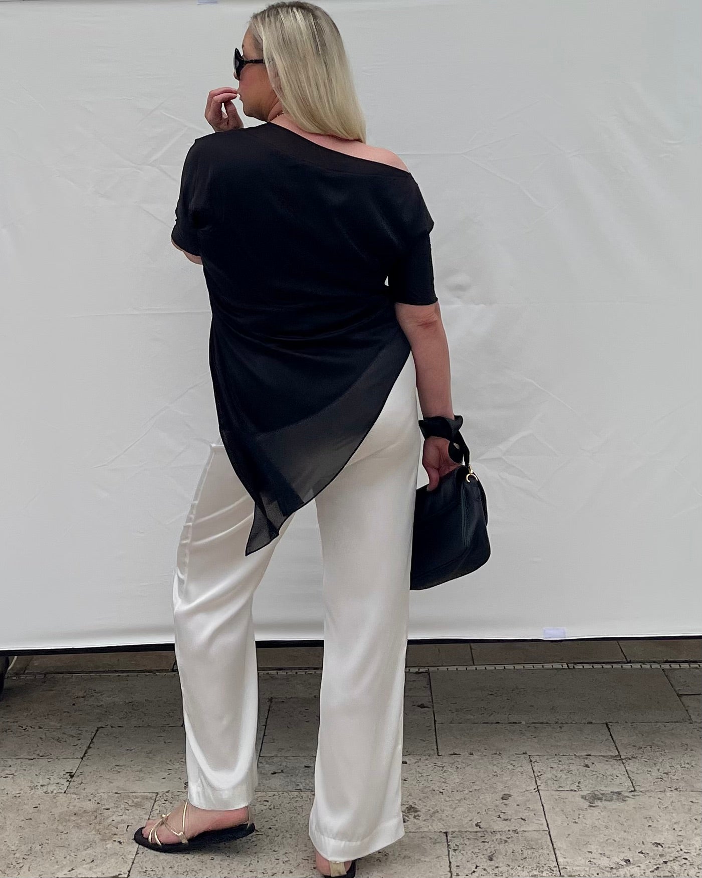 Off One Shoulder Flowy Satin Top