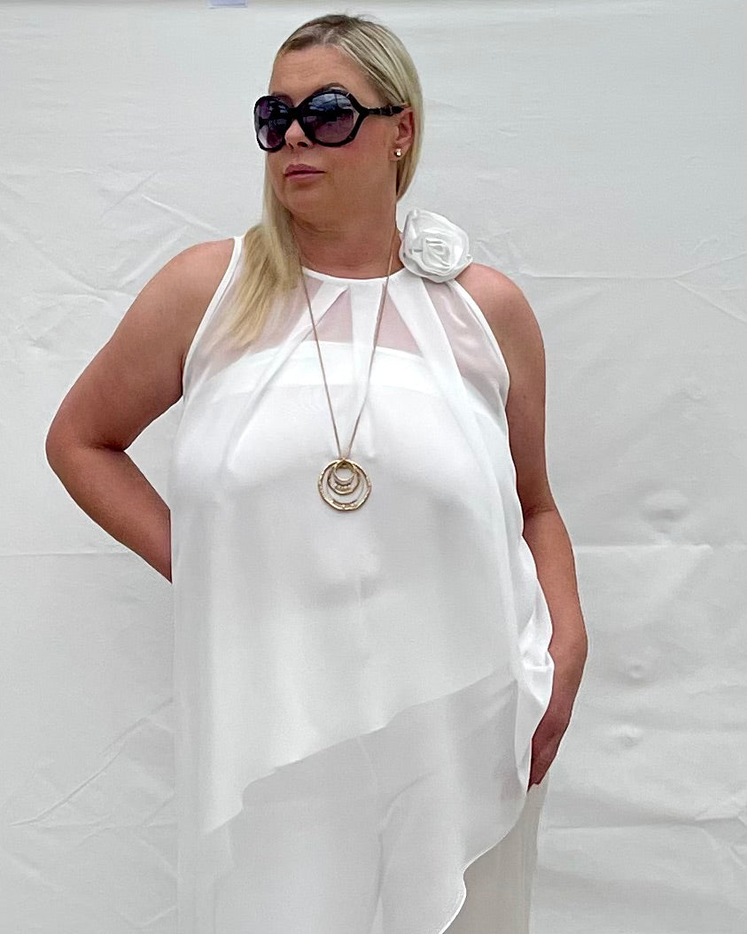 Two-Piece Asymmetrical Satin And Chiffon Top