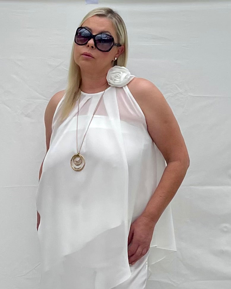 Two-Piece Asymmetrical Satin And Chiffon Top