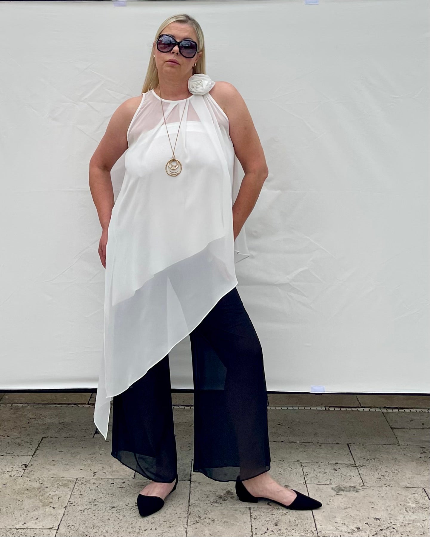 Two-Piece Asymmetrical Satin And Chiffon Top