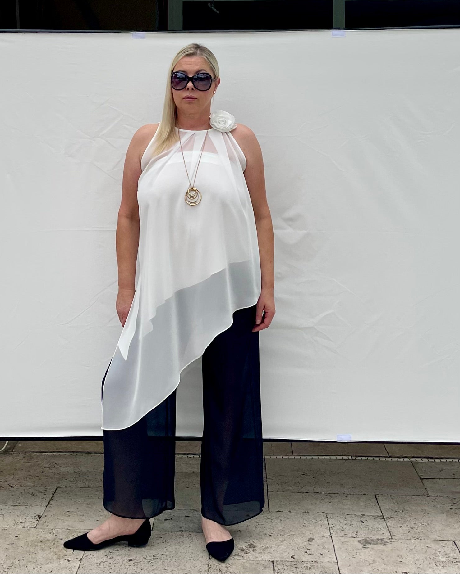 Two-Piece Asymmetrical Satin And Chiffon Top