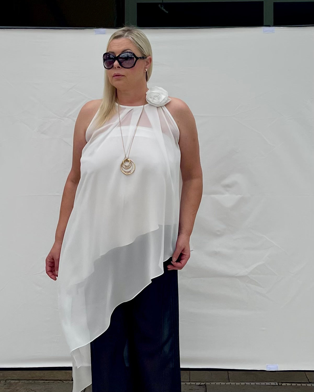 Two-Piece Asymmetrical Satin And Chiffon Top