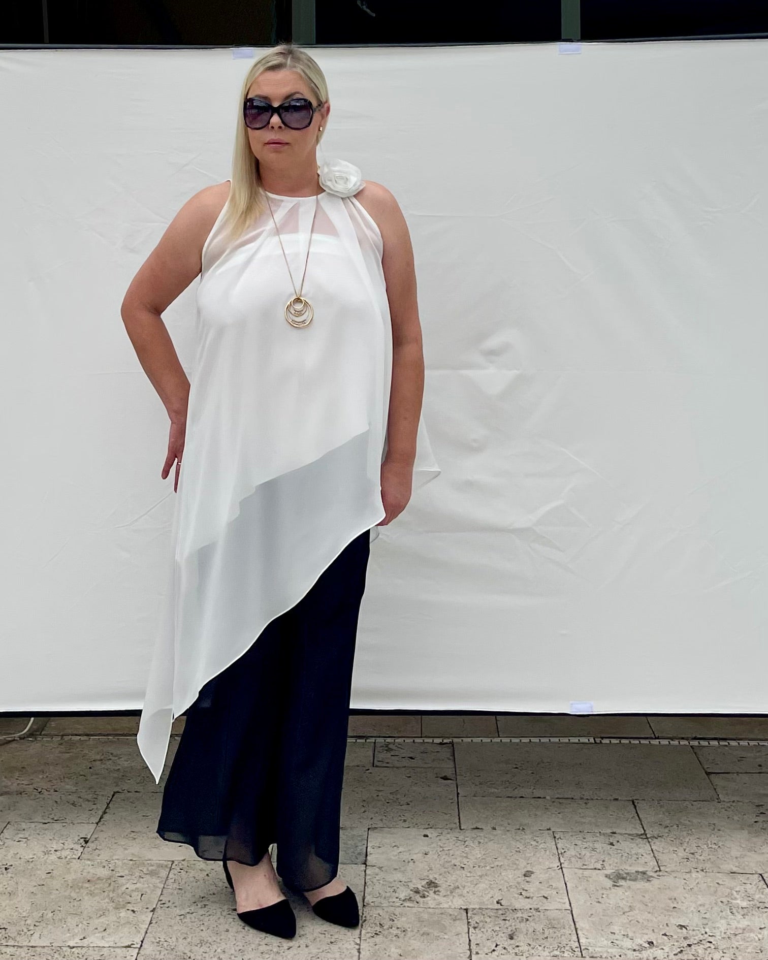 Two-Piece Asymmetrical Satin And Chiffon Top