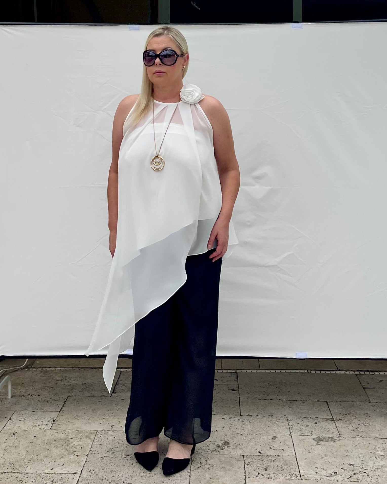 Two-Piece Asymmetrical Satin And Chiffon Top