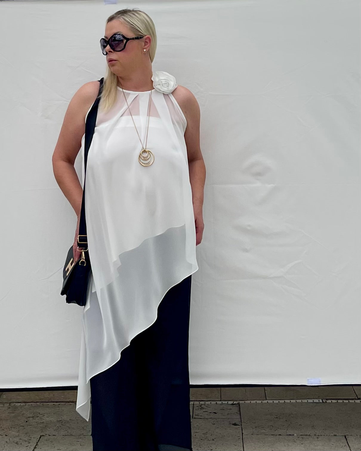 Two-Piece Asymmetrical Satin And Chiffon Top