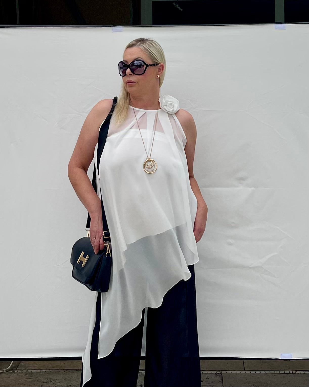 Two-Piece Asymmetrical Satin And Chiffon Top