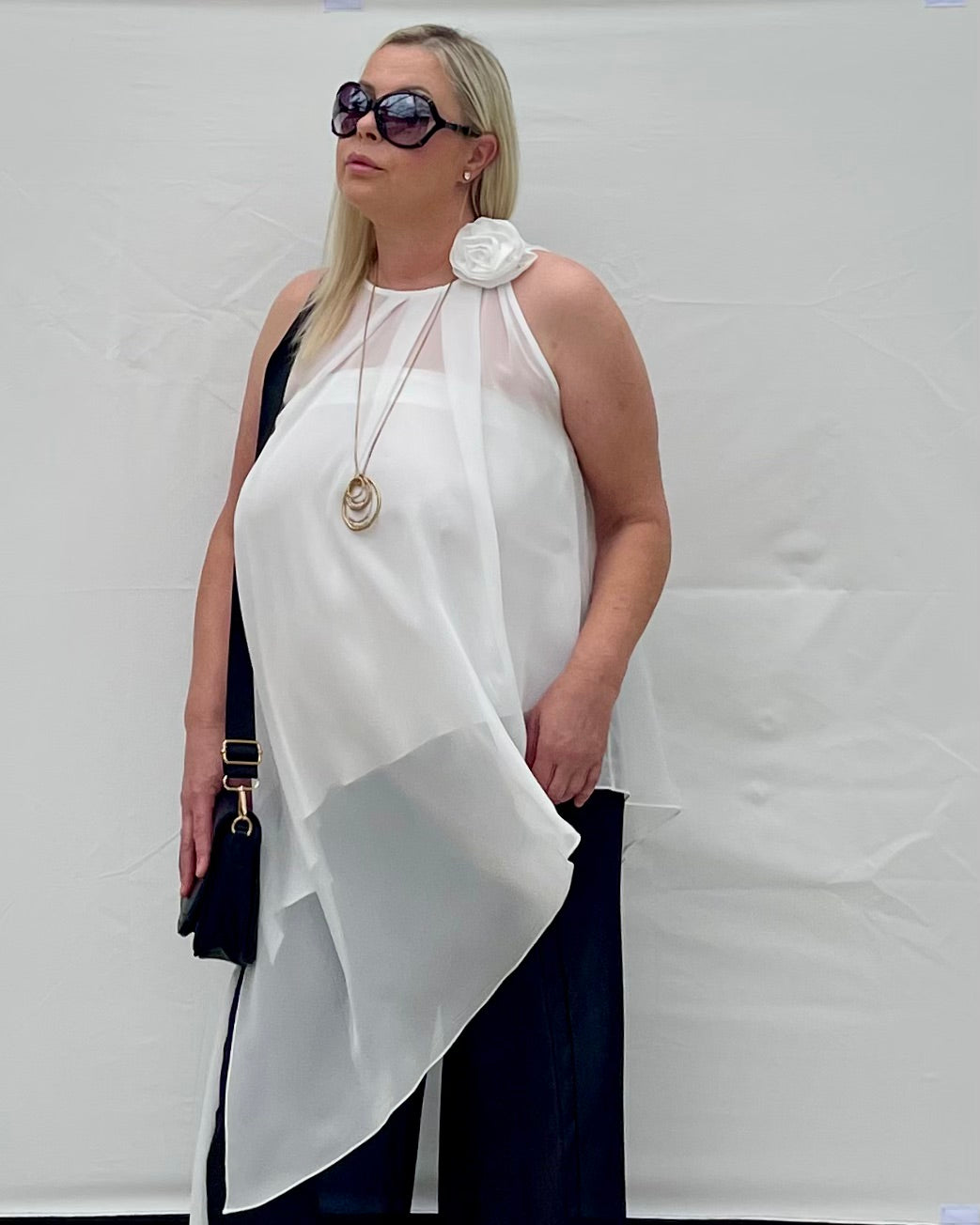 Two-Piece Asymmetrical Satin And Chiffon Top