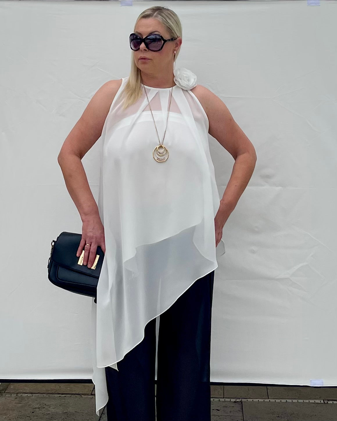 Two-Piece Asymmetrical Satin And Chiffon Top