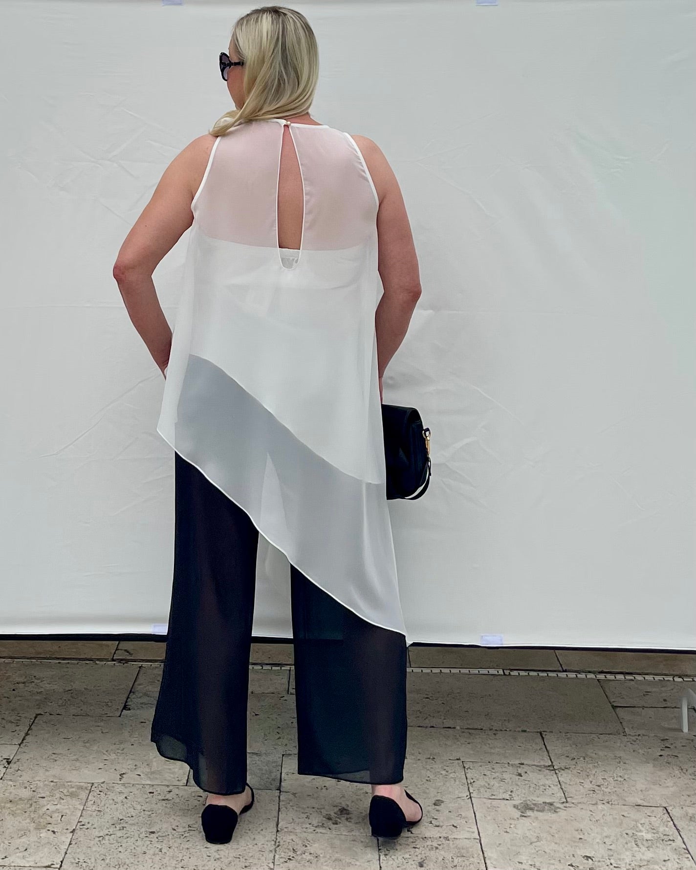 Two-Piece Asymmetrical Satin And Chiffon Top