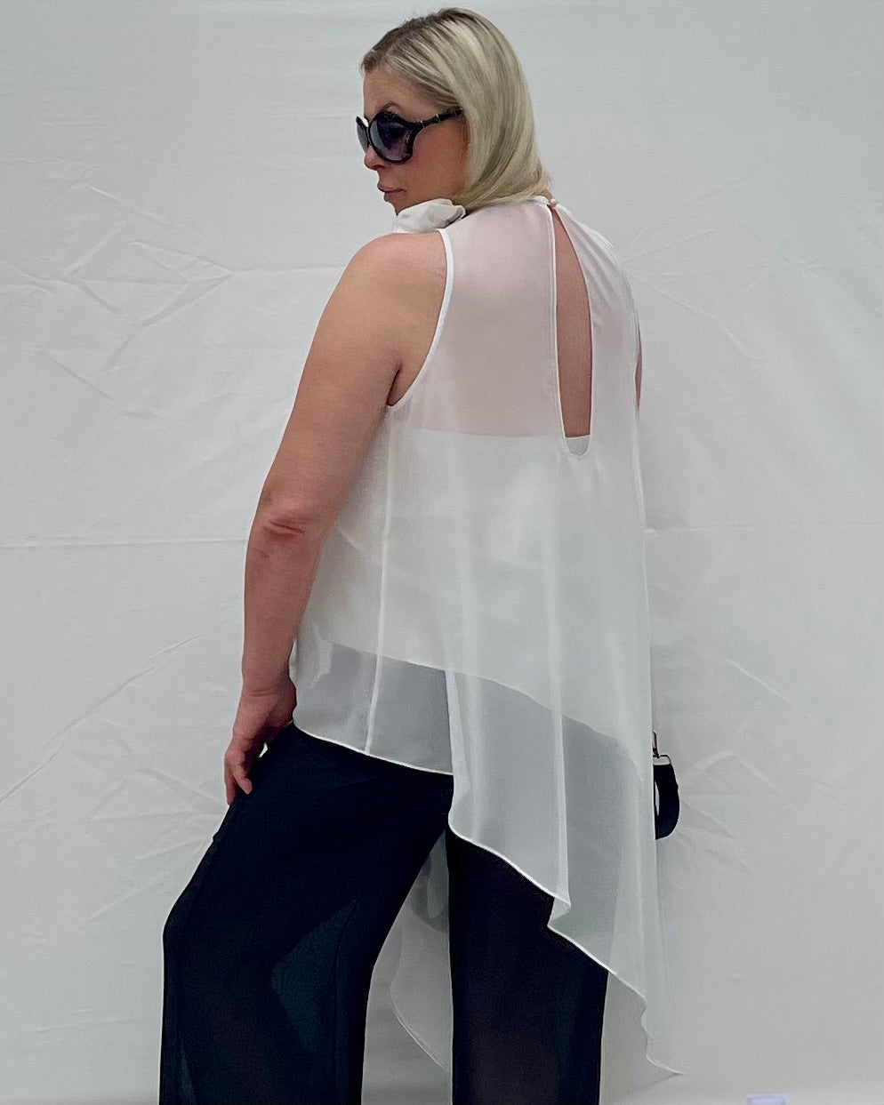 Two-Piece Asymmetrical Satin And Chiffon Top