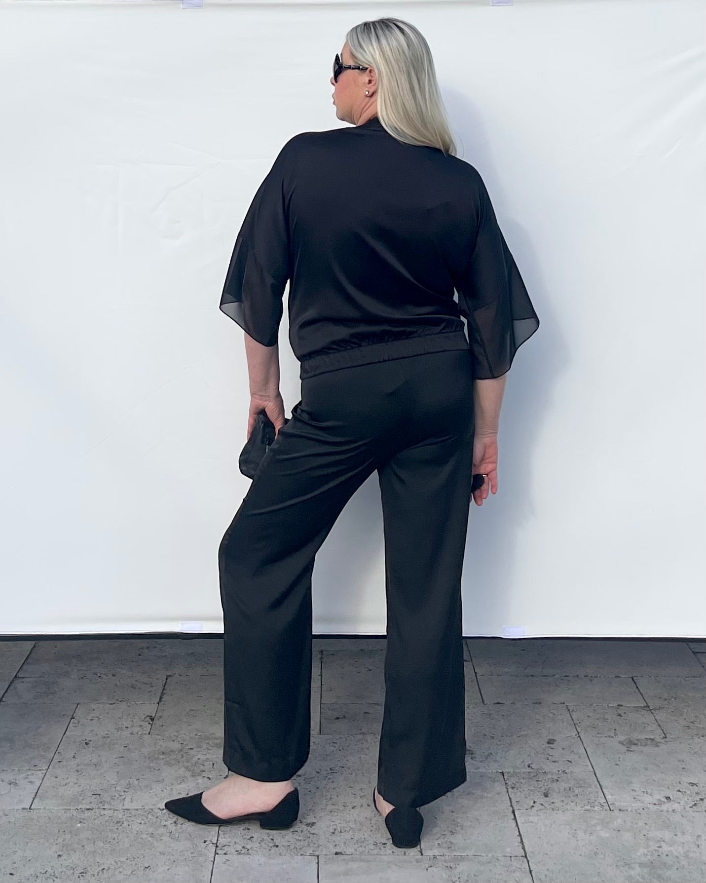 Flowy Satin Tunic With Decorative Gold Buckle