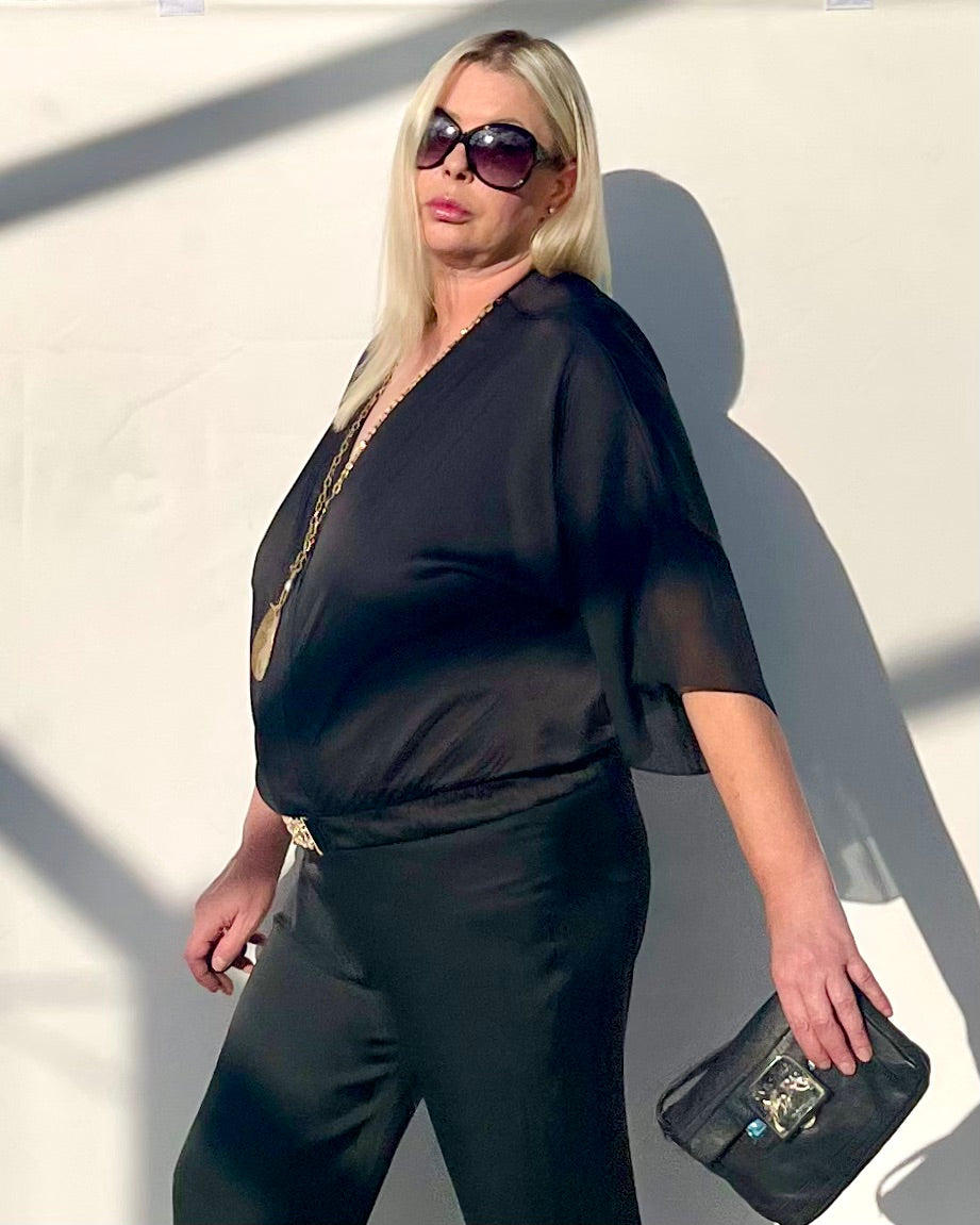 Flowy Satin Tunic With Decorative Gold Buckle