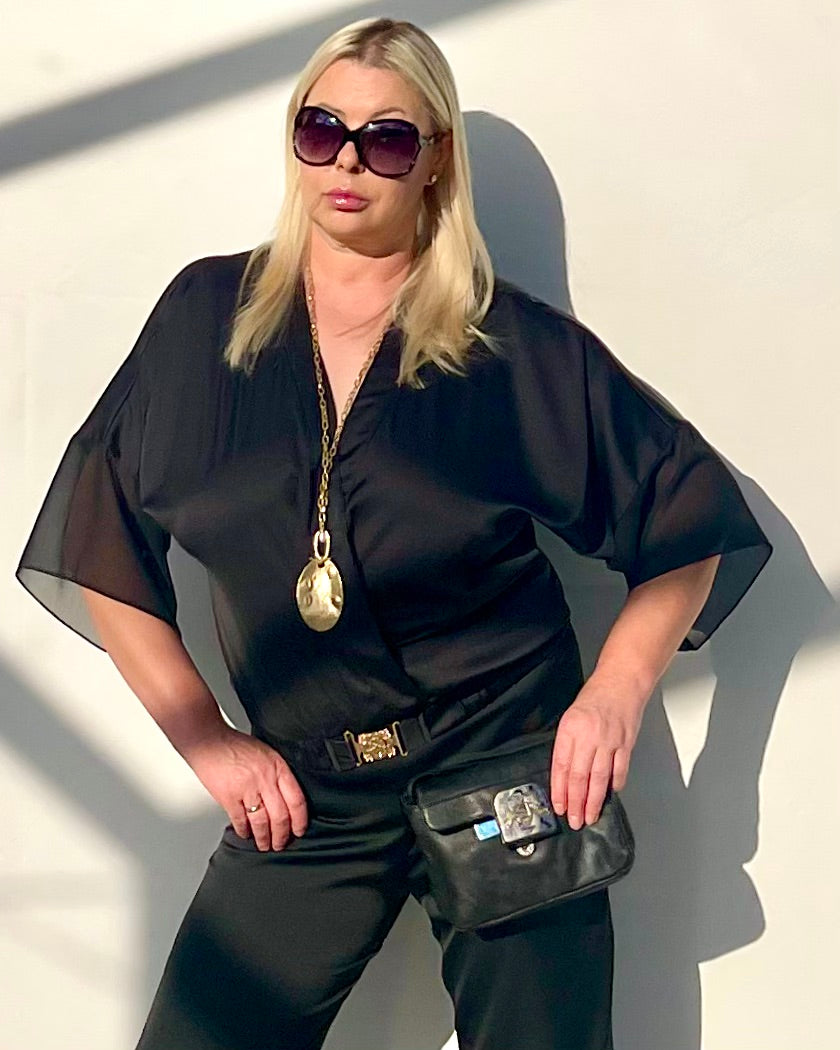 Flowy Satin Tunic With Decorative Gold Buckle