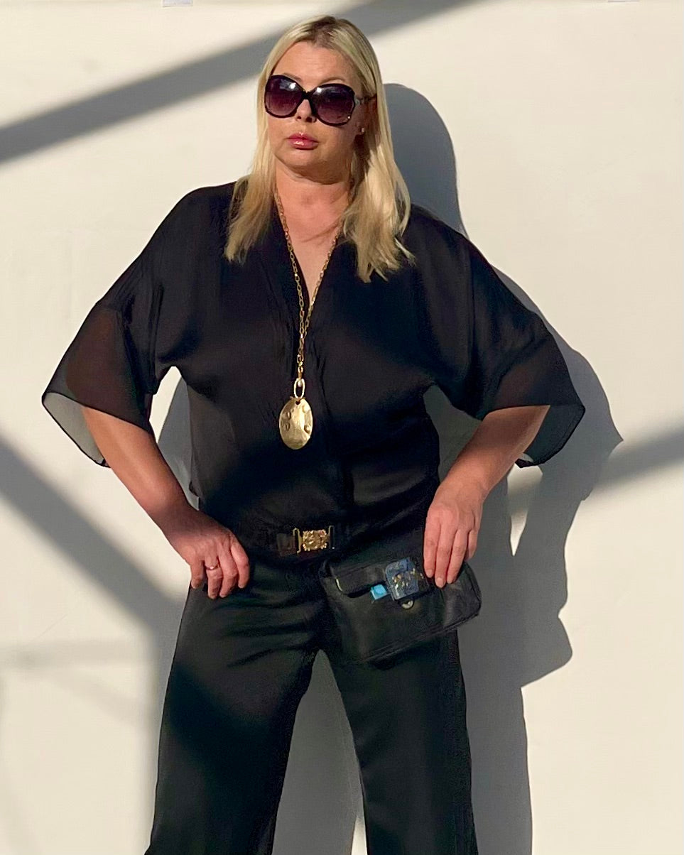 Flowy Satin Tunic With Decorative Gold Buckle