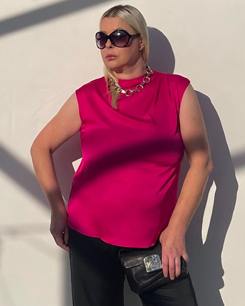 Satin Top With Elegant Shoulder Draping