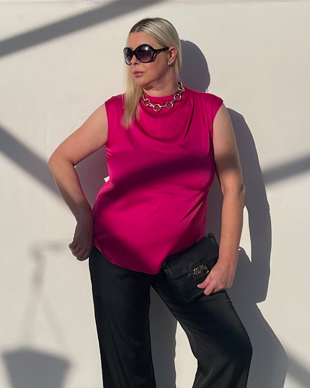 Satin Top With Elegant Shoulder Draping