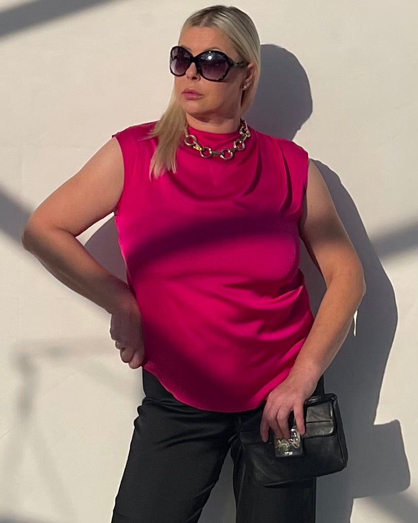 Satin Top With Elegant Shoulder Draping