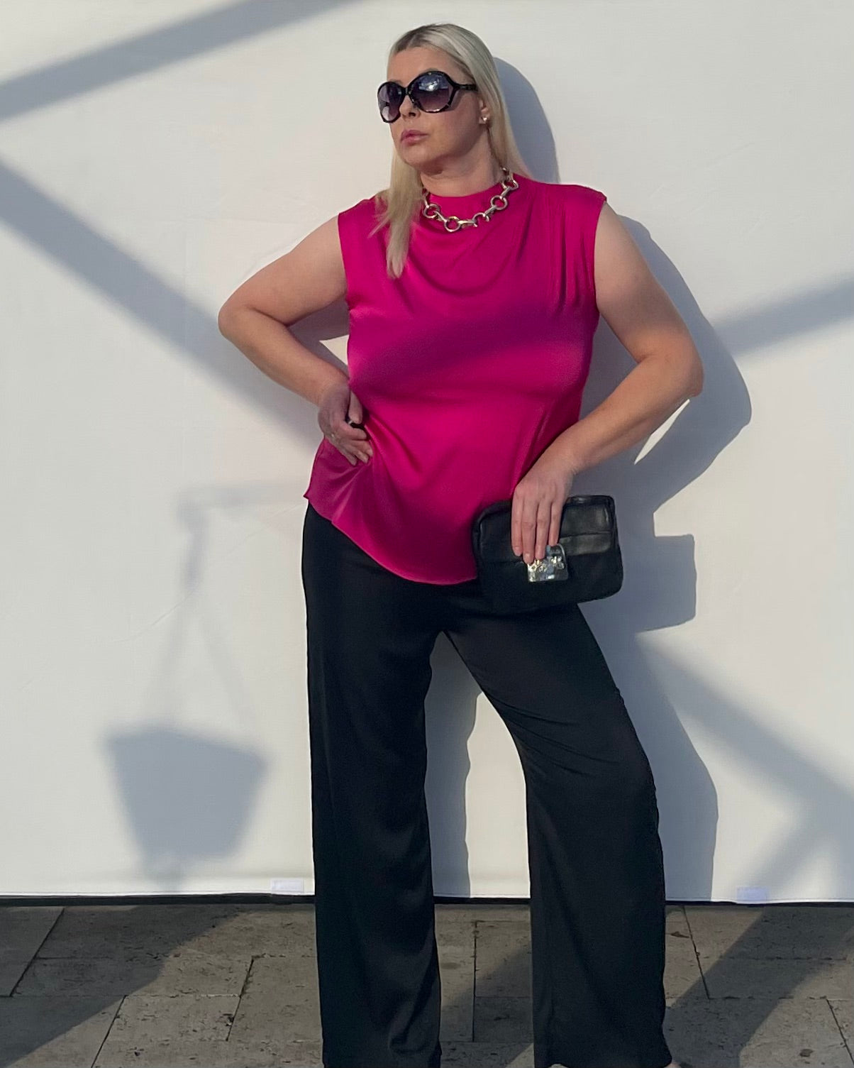 Satin Top With Elegant Shoulder Draping