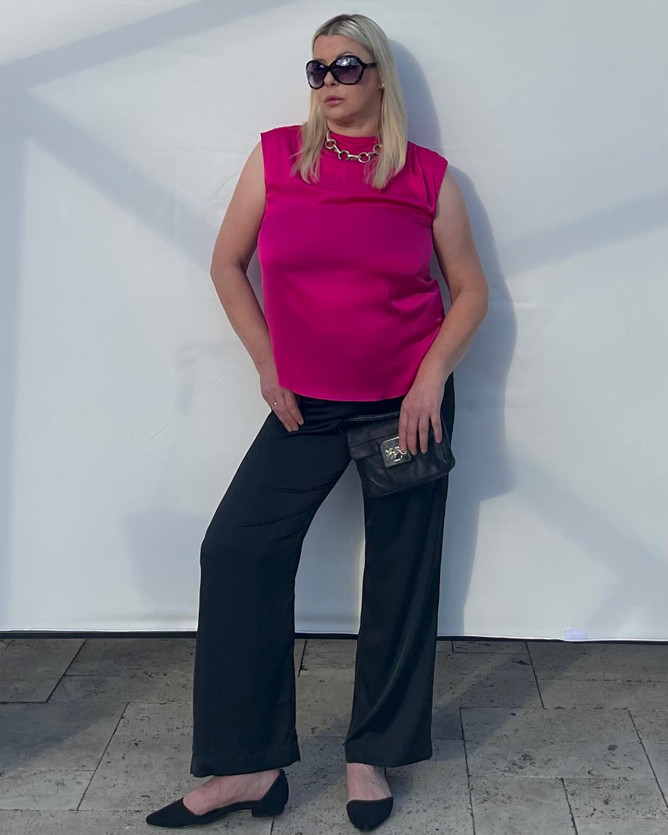 Satin Top With Elegant Shoulder Draping