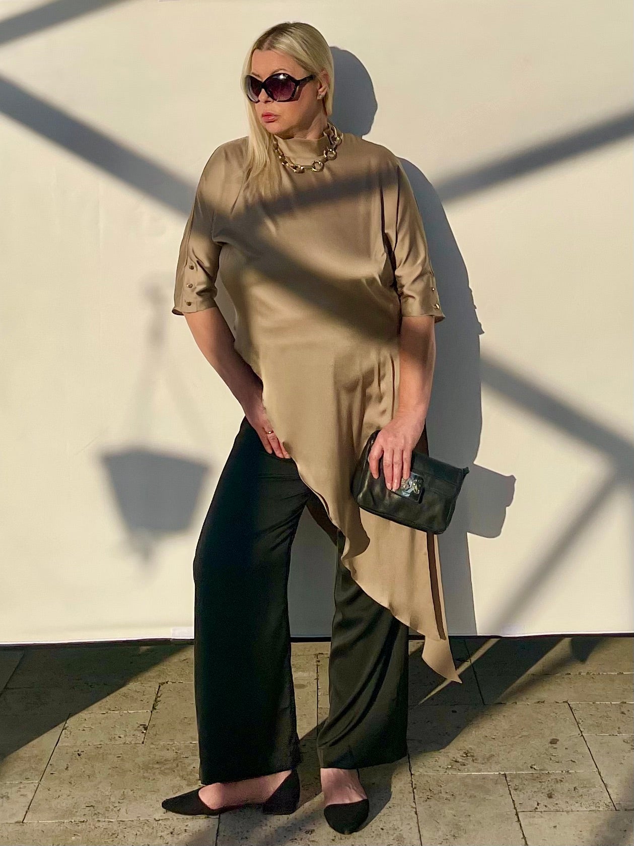 Flowy Satin Top With Asymmetrical Hem