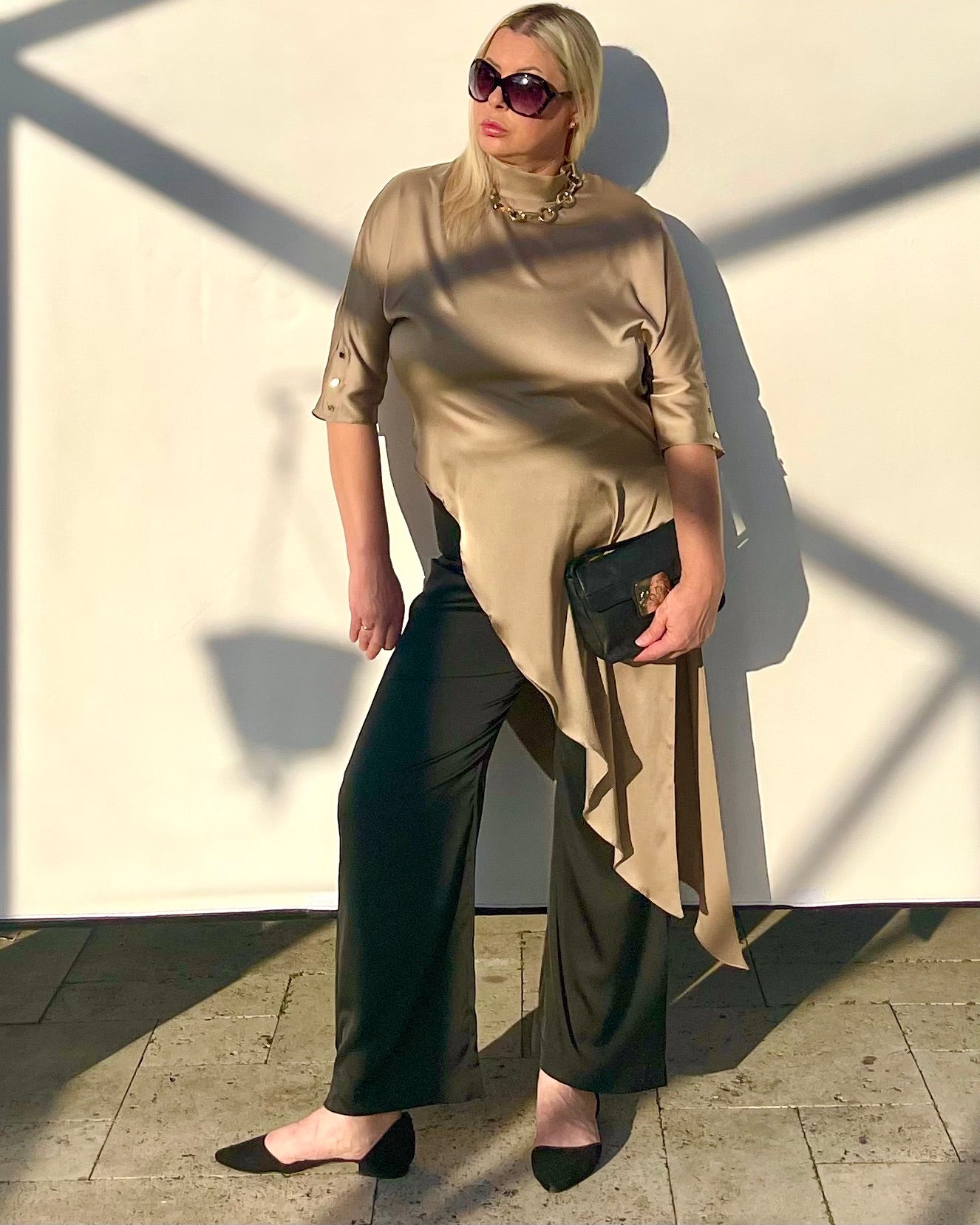 Flowy Satin Top With Asymmetrical Hem