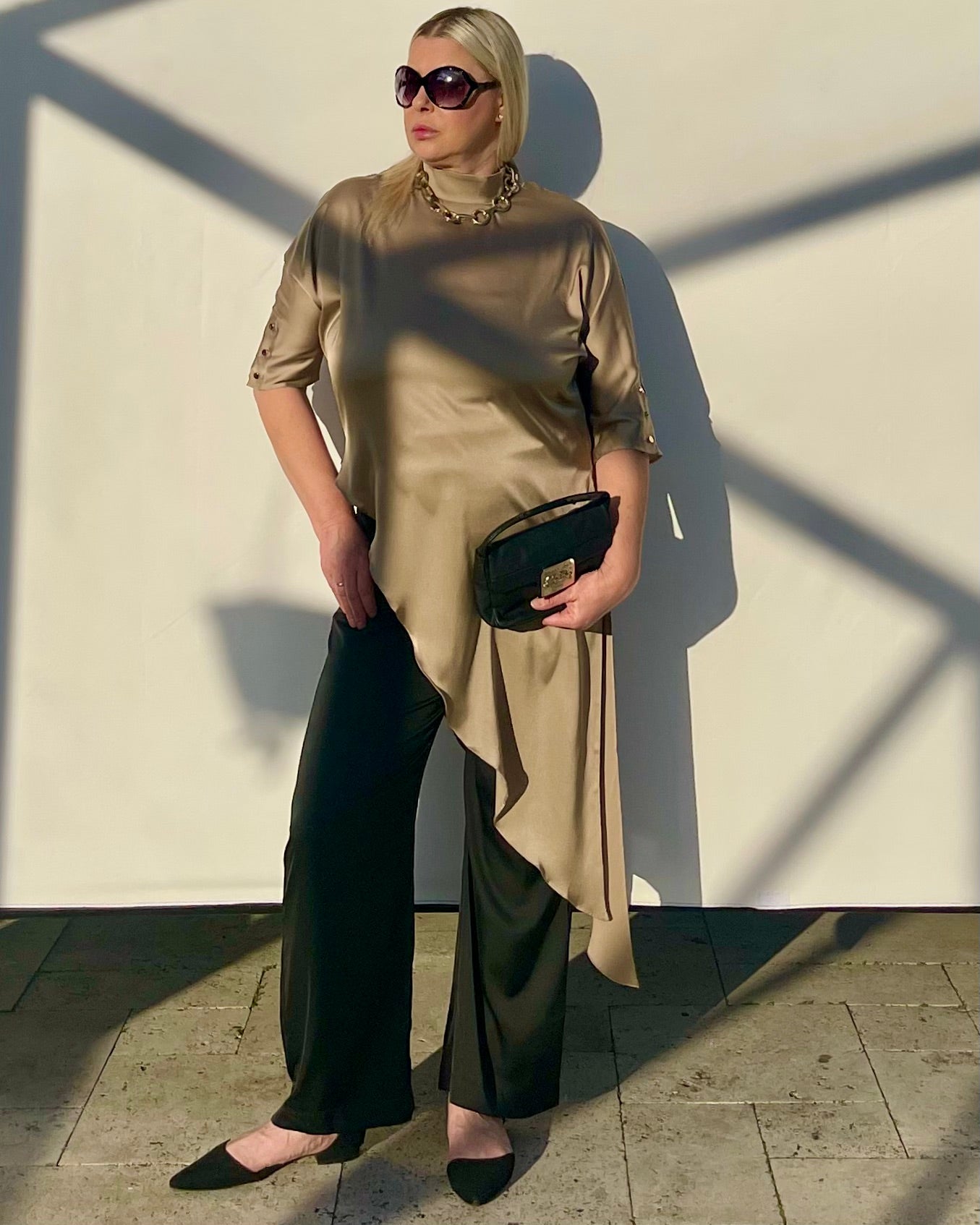 Flowy Satin Top With Asymmetrical Hem