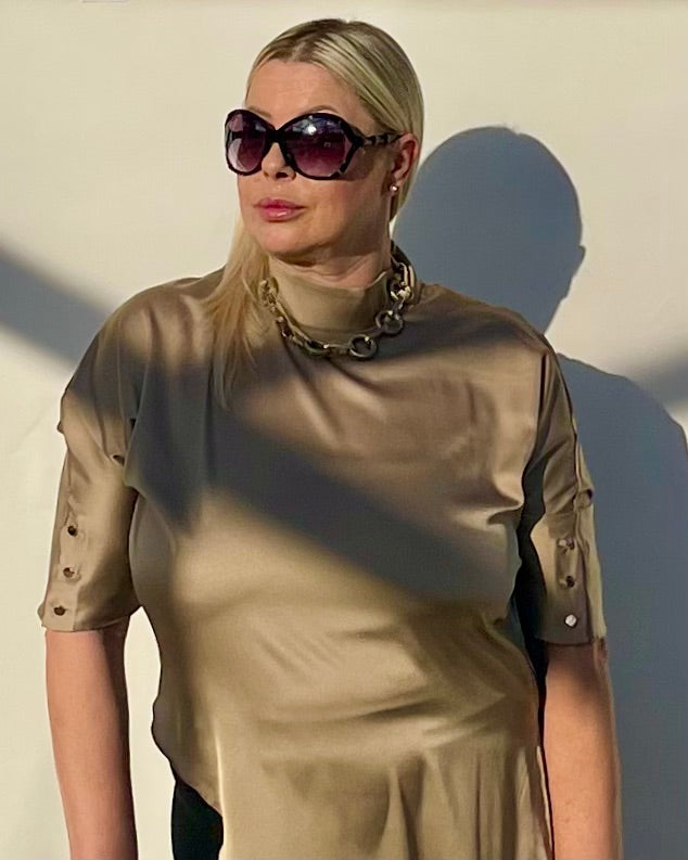 Flowy Satin Top With Asymmetrical Hem