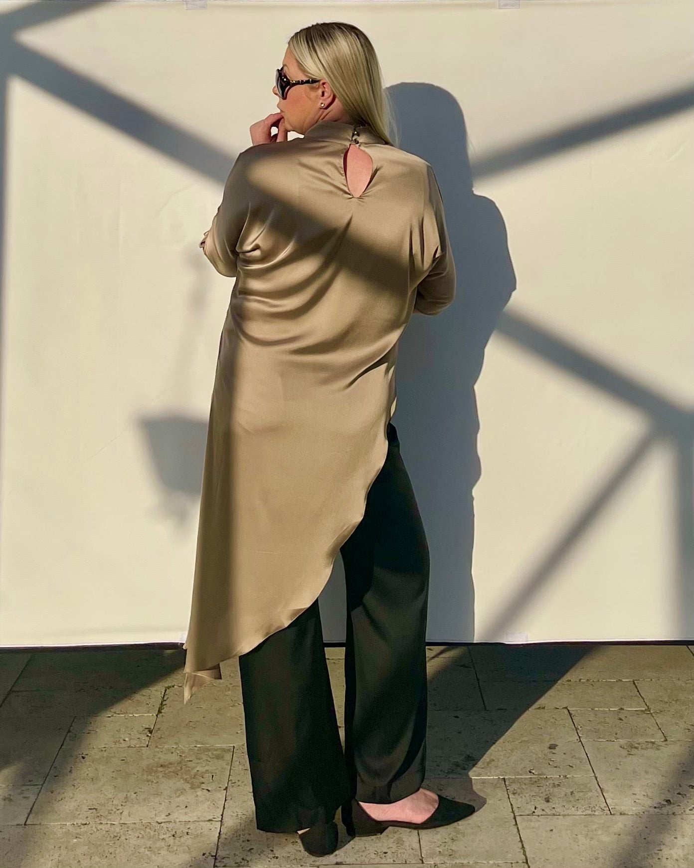 Flowy Satin Top With Asymmetrical Hem