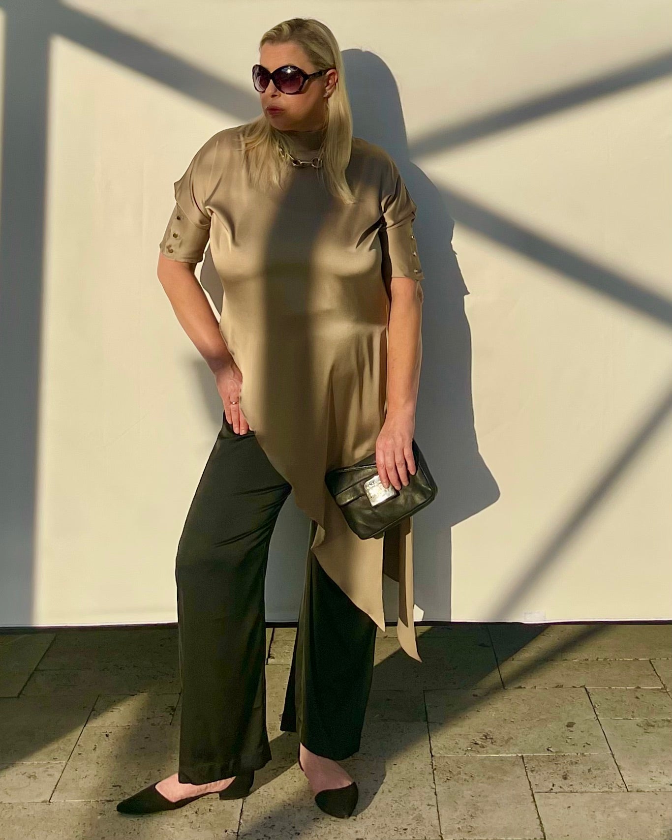 Flowy Satin Top With Asymmetrical Hem