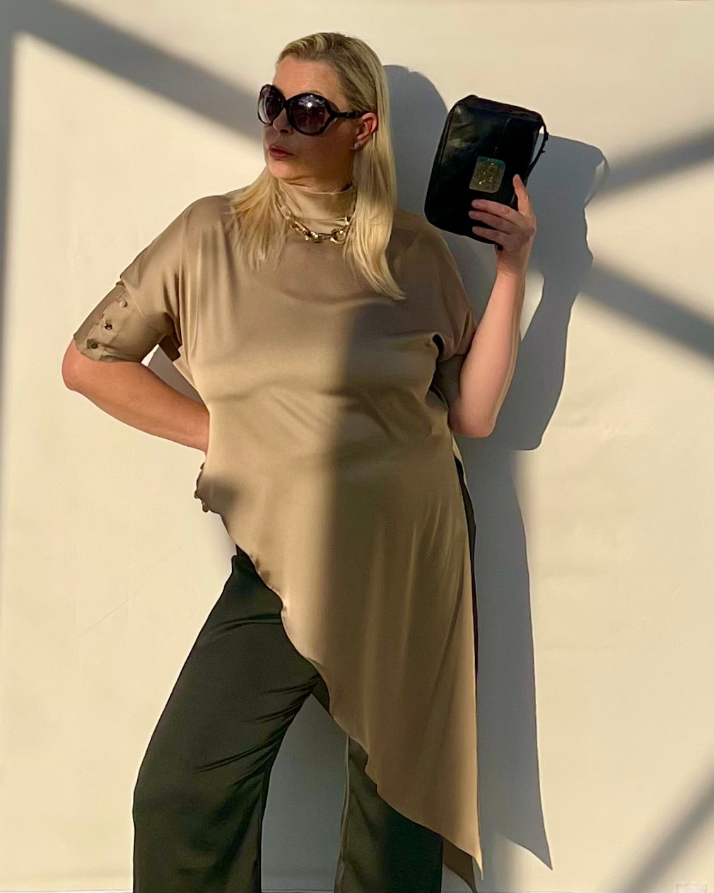 Flowy Satin Top With Asymmetrical Hem