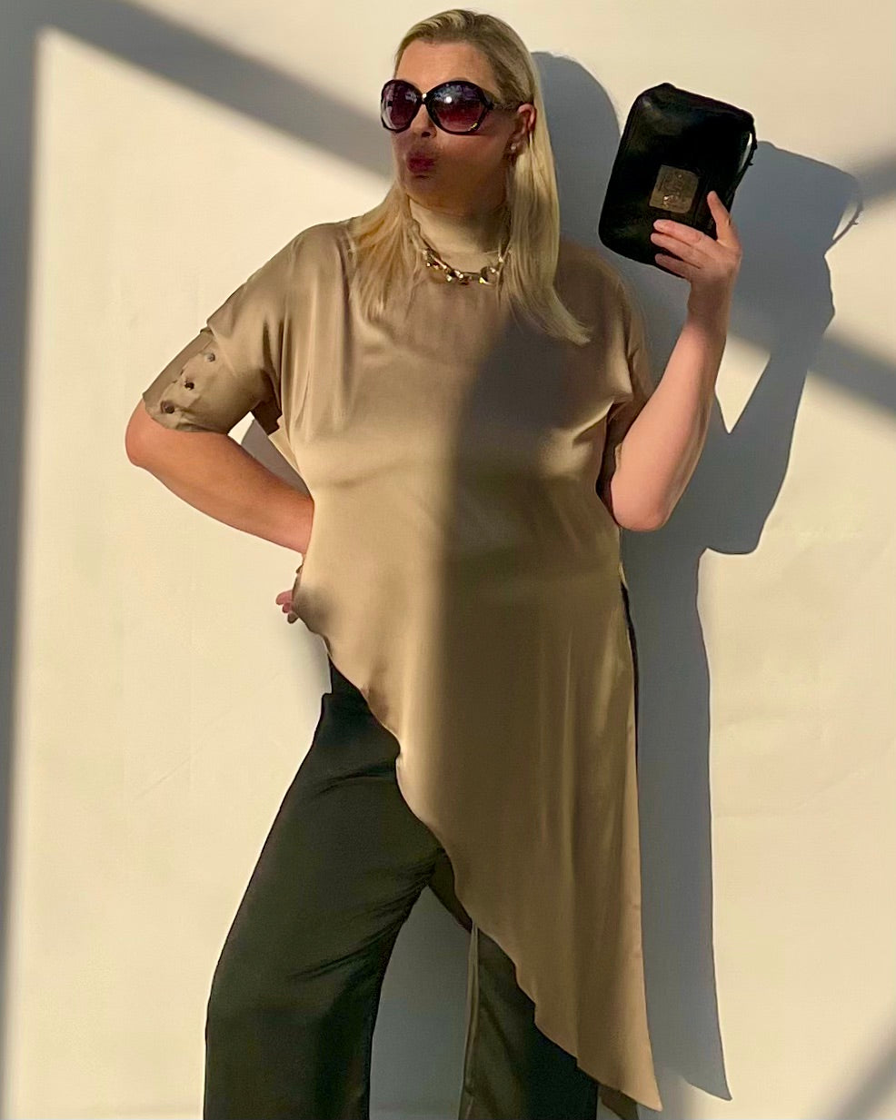 Flowy Satin Top With Asymmetrical Hem